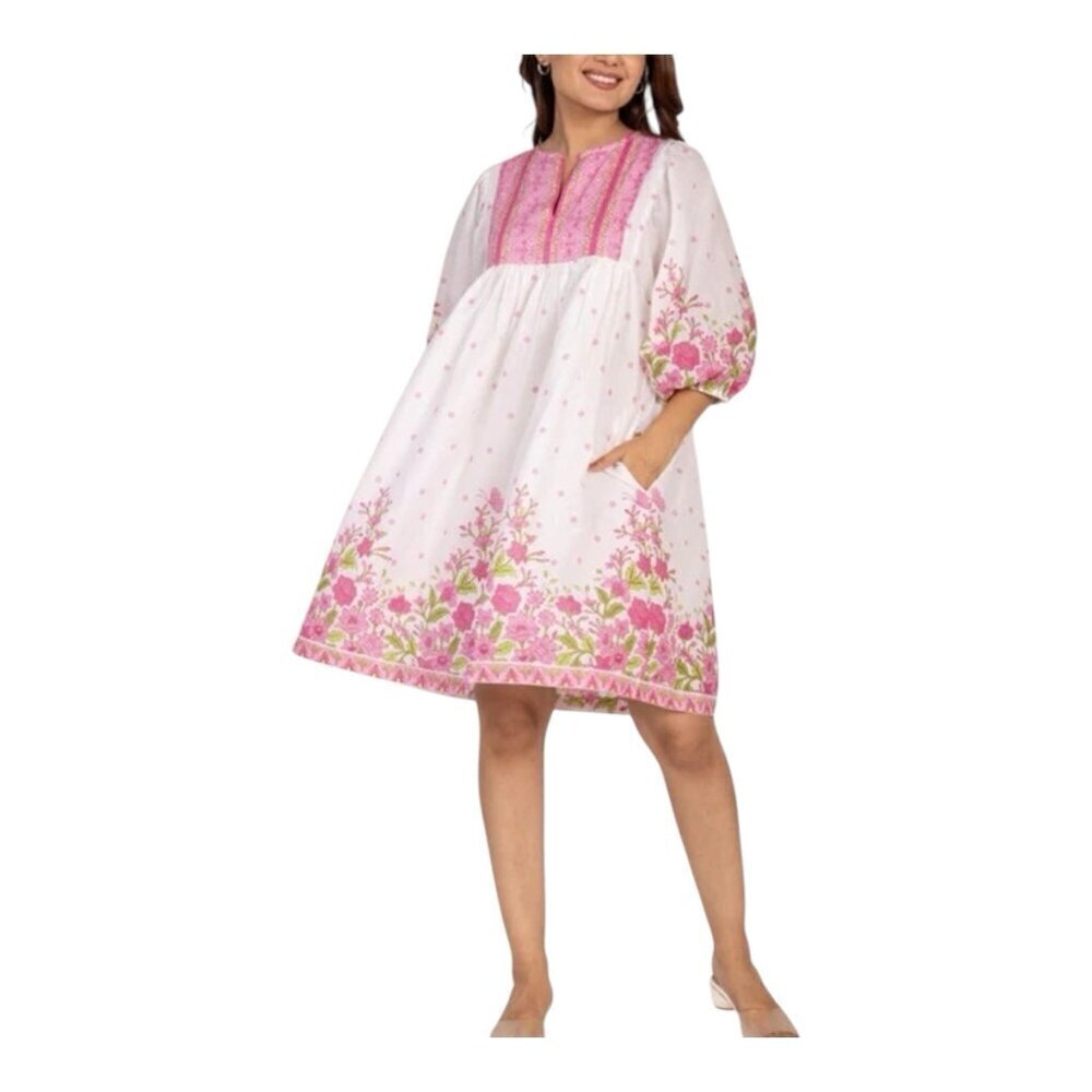 IslaPayal Malaga Mini Peony Pink Floral Large Lined Balloon Sleeves Pockets